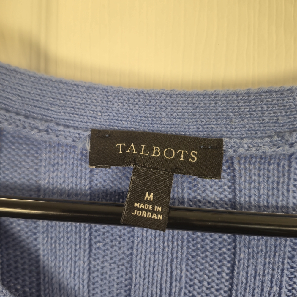 Talbots Blue Ribbed V-Neck Cotton Linen Knit Sweater Size Medium - Picture 6 of 7